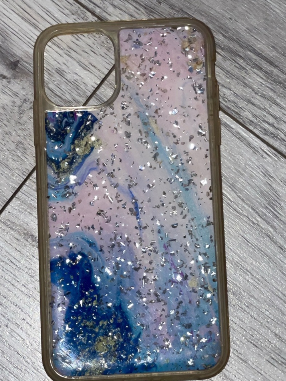iPhone 11/12 Glitter Marble Phone Case in Pink & Blue - Unbranded